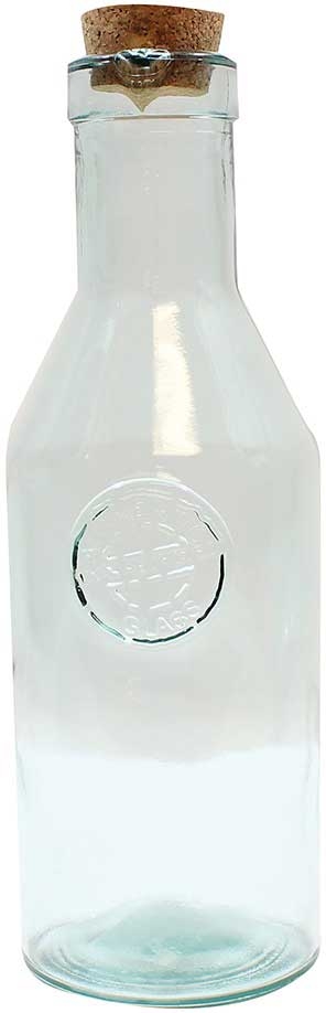 Tablecraft Authentic Collection Recycled Green Glass Resealable Bottle with Cork, 33.8 Ounce