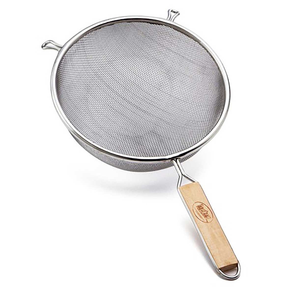 Tablecraft Tin Plated Single Medium Mesh Strainer with Wood Handle, 6.25 inch