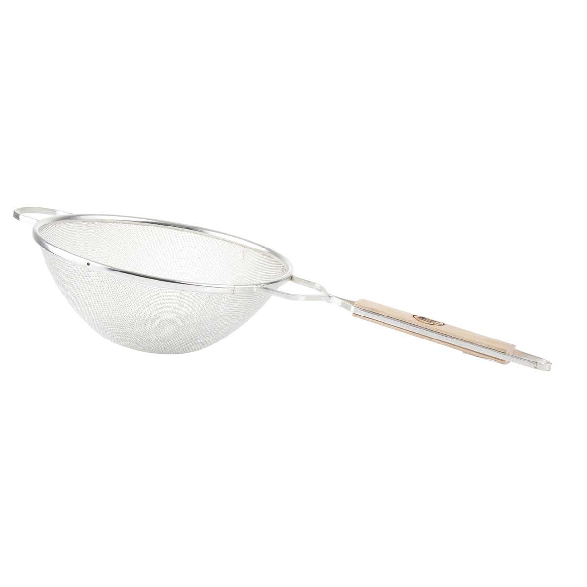 Tablecraft Tin Plated Single Medium Mesh Strainer with Wood Handle, 10.25 inch Dia.