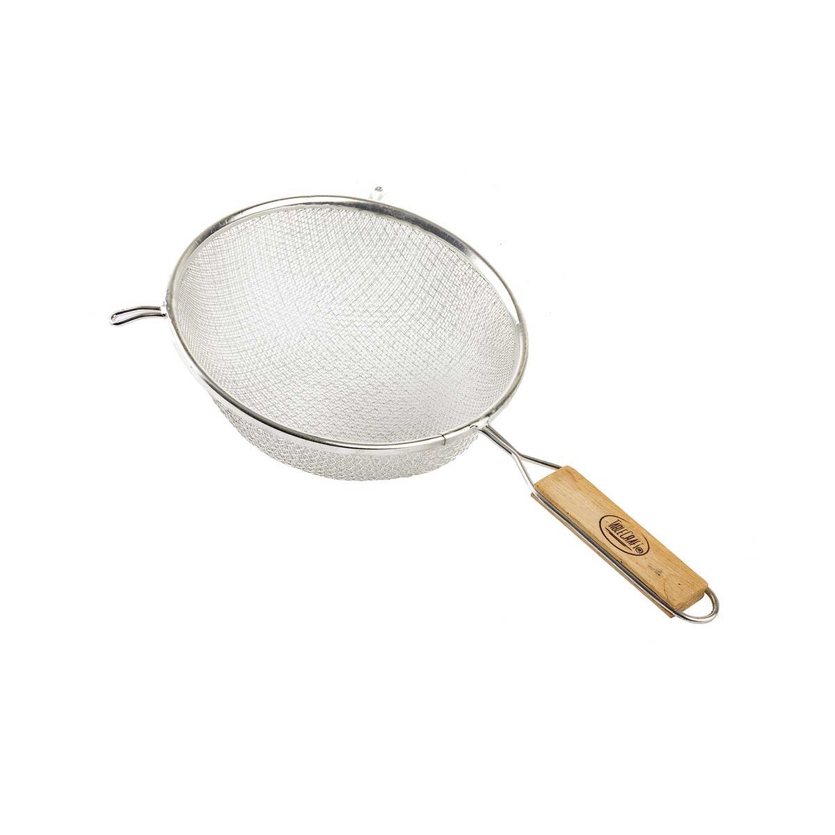 Tablecraft Tin Plated Medium Double Mesh Strainer with Wood Handle, 7 7/8 inch Dia.