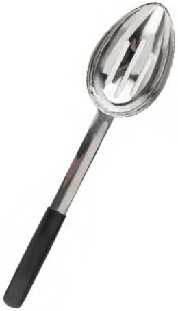 Tablecraft Anti Microbial Black Vinyl Coated Stainless Steel Slotted Spoon, 2 Ounce