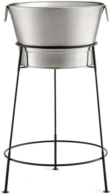 Tablecraft Stainless Steel Brushed Double Wall Beverage Tub and Stand Set, 7 Gallon