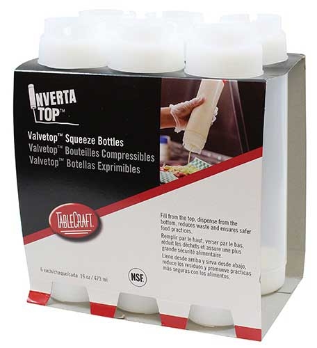 Tablecraft InvertaTop Universal ValveTop Squeeze Bottle, 16 Ounce - 6 count per pack -- 8 packs per case.