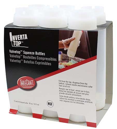 Tablecraft InvertaTop Universal ValveTop Squeeze Bottle, 24 Ounce - 6 count per pack -- 8 packs per case.
