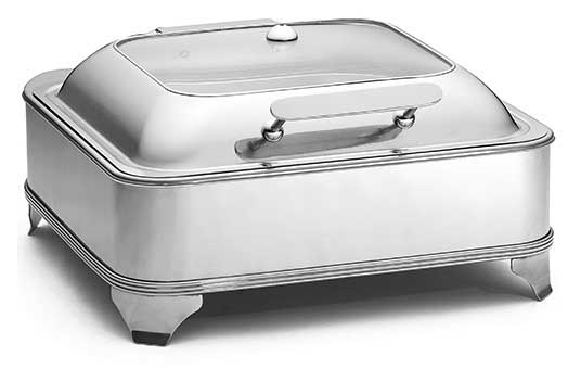 Tablecraft 2/3 Size Stainless Steel Polished Finish Quickview Electric Chafer with Stand, 16 x 16 x 6 inch