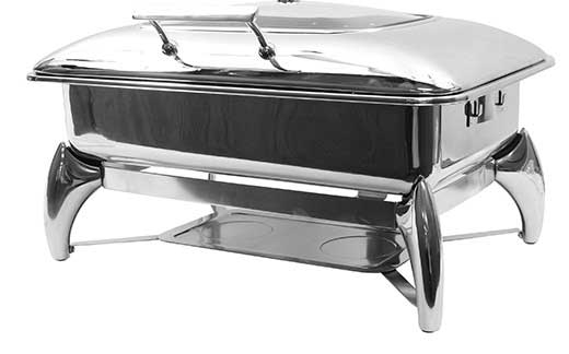 Tablecraft Quick View Stainless Steel Polished Finish Full Size Fuel Chafer with Stand and Window, 22.75 x 18 x 13 inch