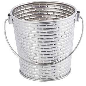 Tablecraft Brickhouse Collection Stainless Steel with Embossed Brick Pattern Round Pail with Handle, 16.5 Ounce Capacity