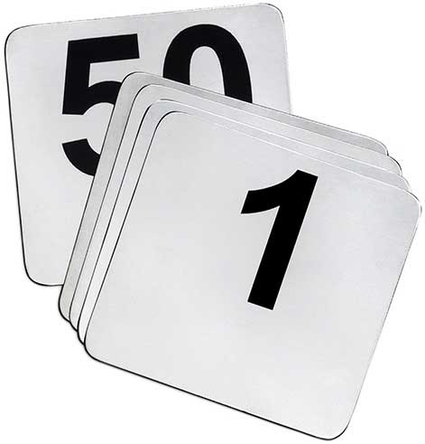 Tablecraft Stainless Steel 1 to 50 Number Sign, 4 inch -- 1 set