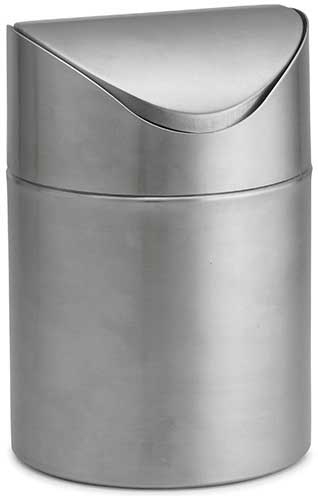 Tablecraft Brushed Stainless Steel Mini Counter Top Waste Basket, 4.75 x 4.75 x 7 inch