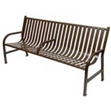 Witt Industries Brown Oakley Slatted Metal Outdoor Bench with Arm, 72 x 34 x 24 inch.