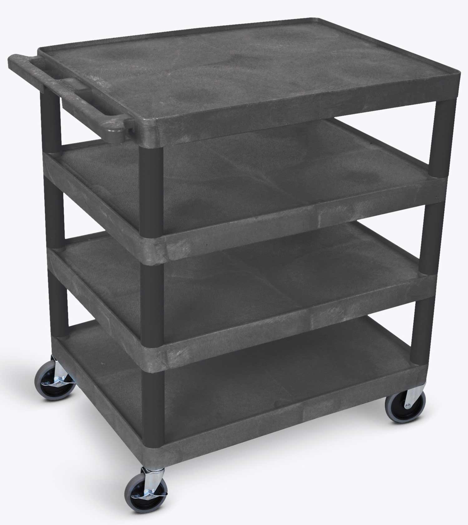 Luxor Black Four Flat Shelf Structural Foam Plastic Cart, 32 x 24 x 37.75 inch Height