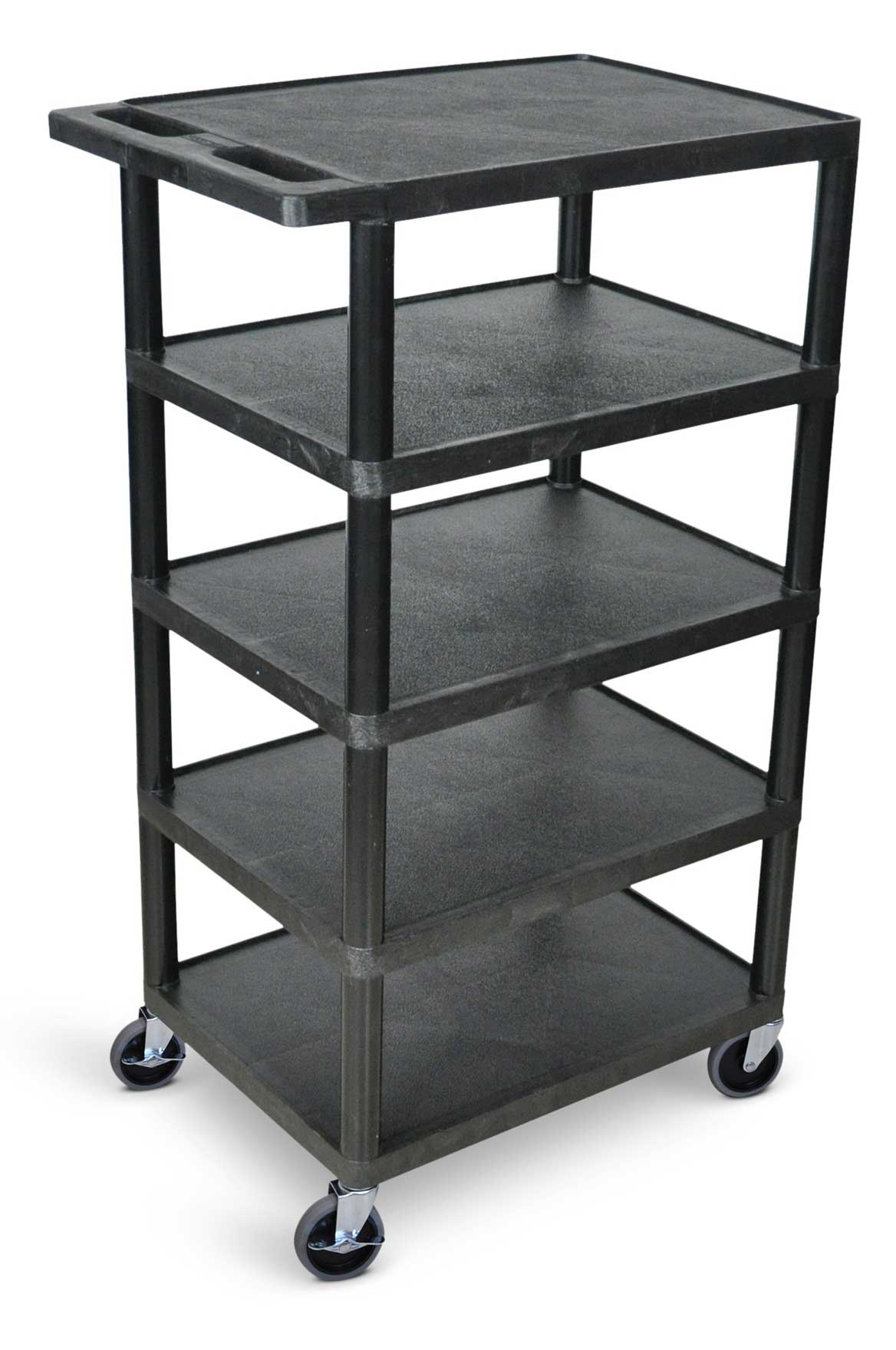 Luxor Black Five Flat Shelf Structural Foam Plastic Cart, 24 x 18 x 46 inch Height