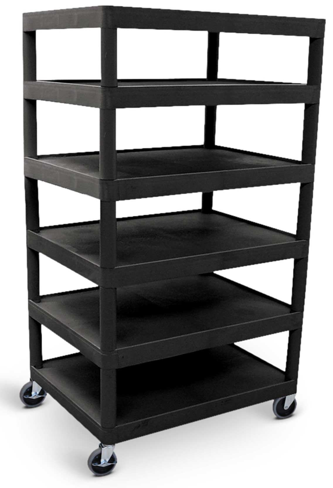 Luxor Black Six Flat Shelf Structural Foam Plastic Cart, 32 x 24 x 58.25 inch Height