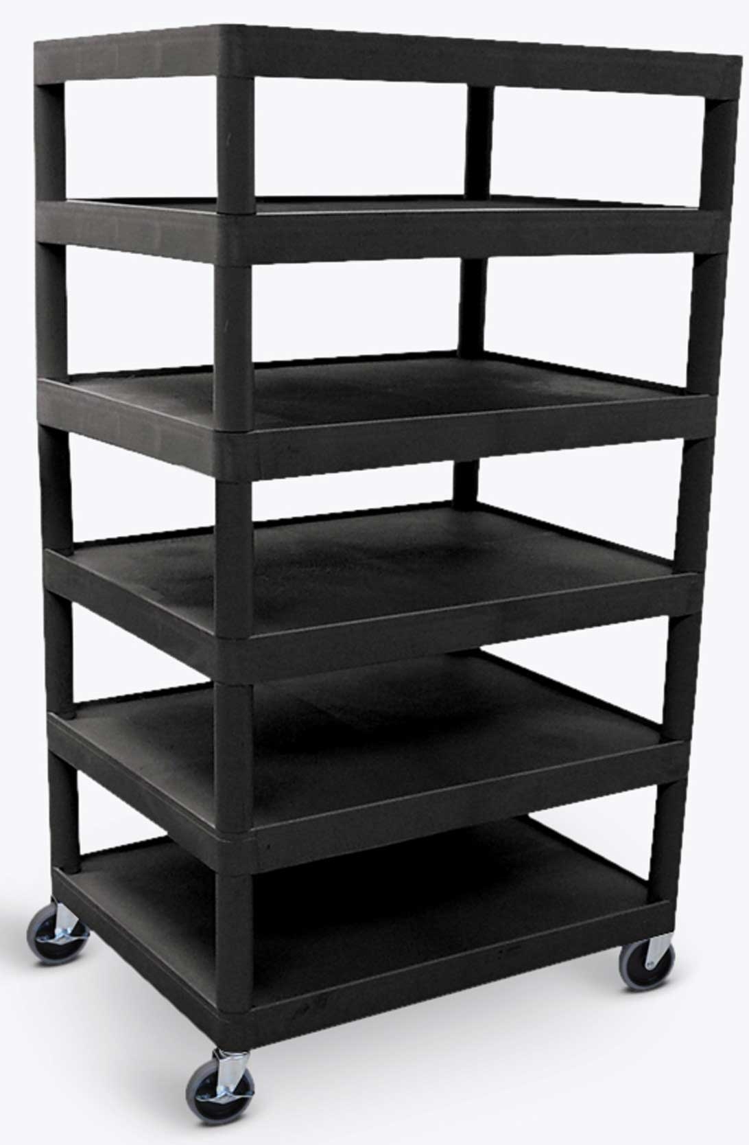 Luxor Black Six Flat Shelf Structural Foam Plastic Cart, 32 x 24 x 58.25 inch Height