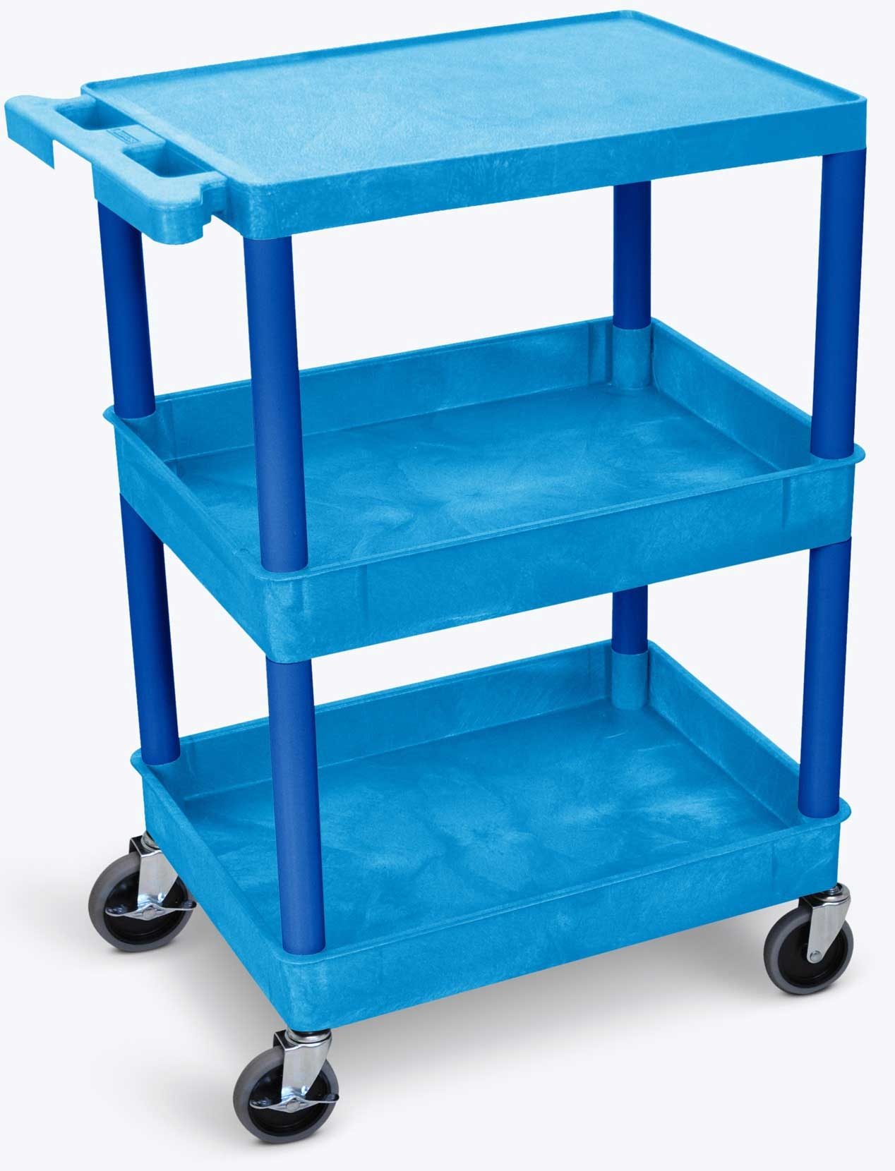 Luxor Blue Flat Top and Tub Middle/Bottom Shelf Cart, 24 x 18 x 36.5 inch Height