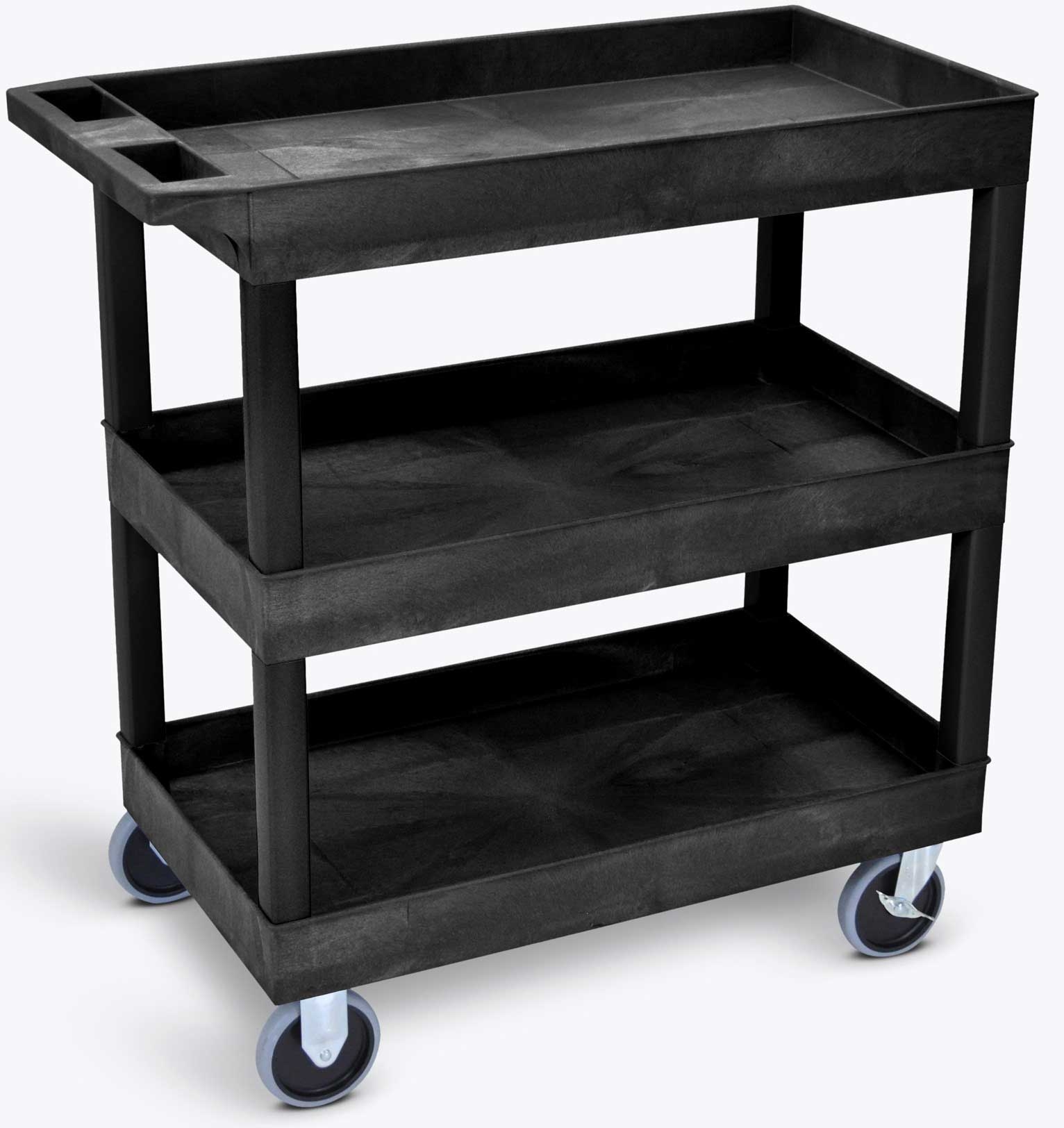Luxor Black Heavy Duty Three 32 x 18 inch Tub Shelves Cart