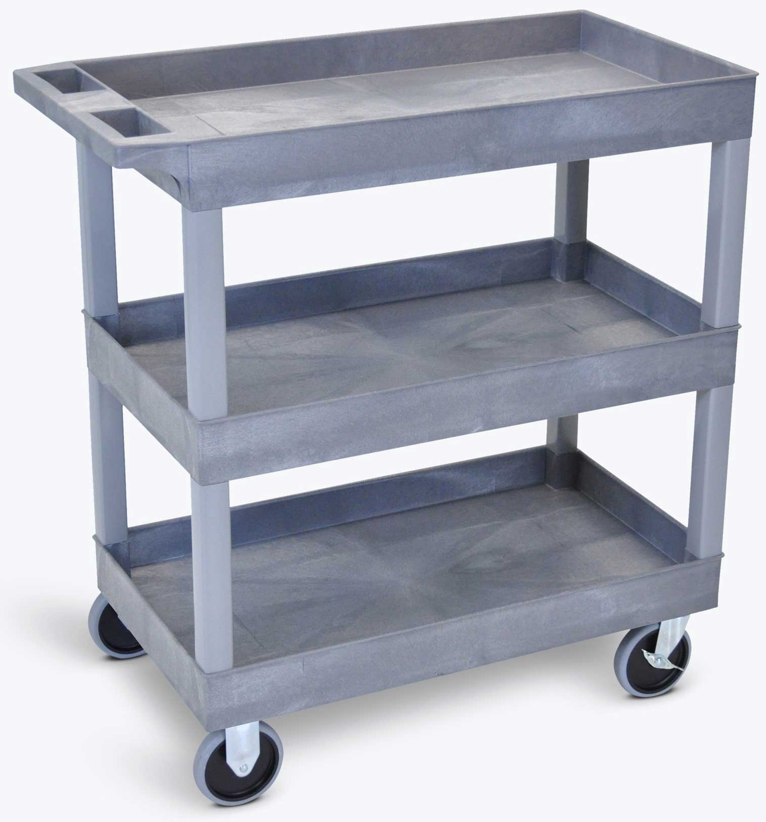 Luxor Gray Heavy Duty Three 32 x 18 inch Tub Shelves Cart