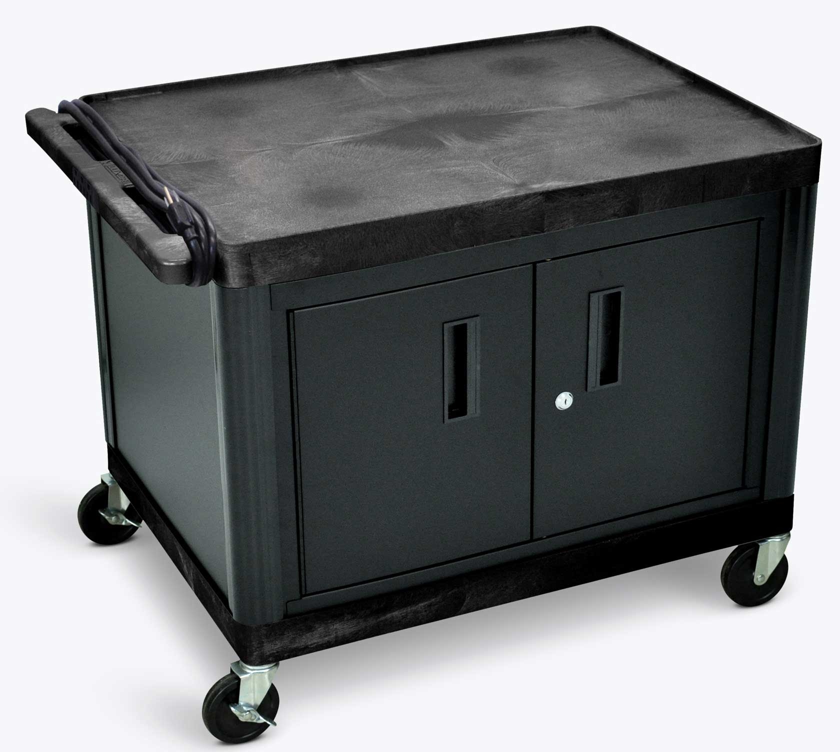 Luxor Black 2 Large Shelves Cabinet AV Cart with Electric Assembly, 32 x 24 x 27 inch Height