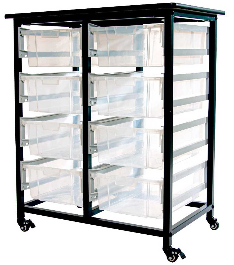 Luxor Gray Double Row Mobile Bin Storage Unit with Large Clear Bins, 30.75 x 20 x 37.5 inch Height