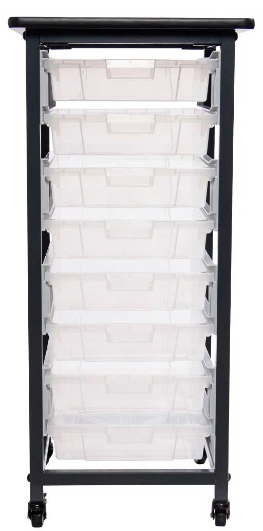 Luxor Gray Single Row Mobile Bin Storage Unit with Small Clear Bins, 17.125 x 20 x 37.5 inch Height