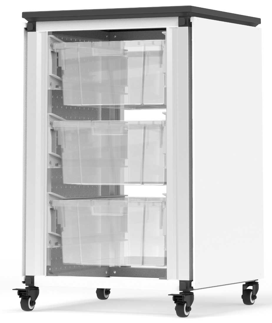 Luxor Black Single Module with 3 Large Bins Modular Classroom Storage Cabinet, 18.2 x 18.2 x 28.75 inch