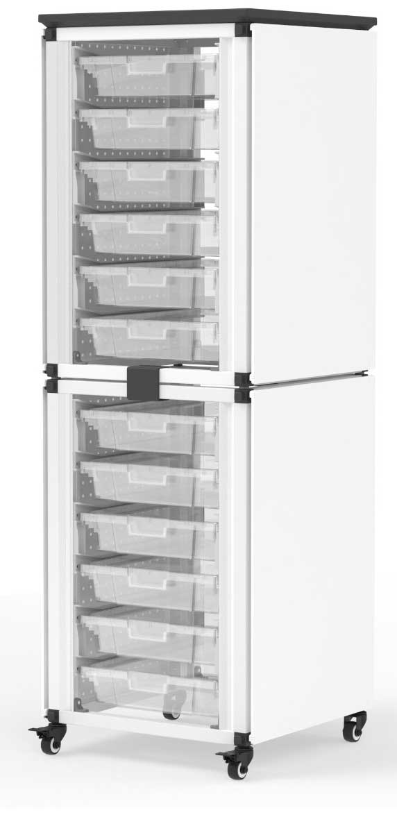 Luxor Black 2 Stacked Modules with 12 Small Bins Modular Classroom Storage Cabinet, 18.2 x 18.2 x 28.75 inch