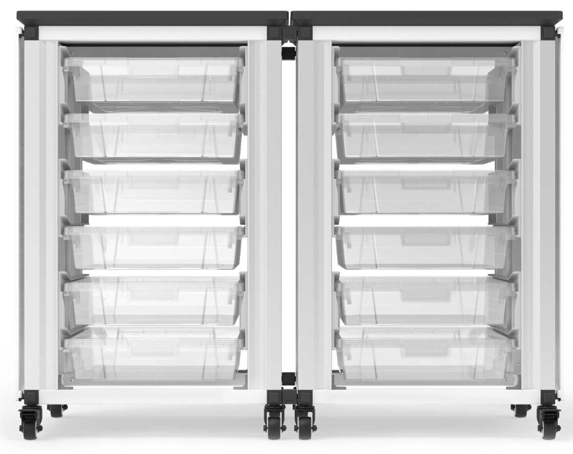 Luxor Black 2 Side by Side Modules with 12 Small Bins Modular Classroom Storage Cabinet, 18.2 x 18.2 x 28.75 inch
