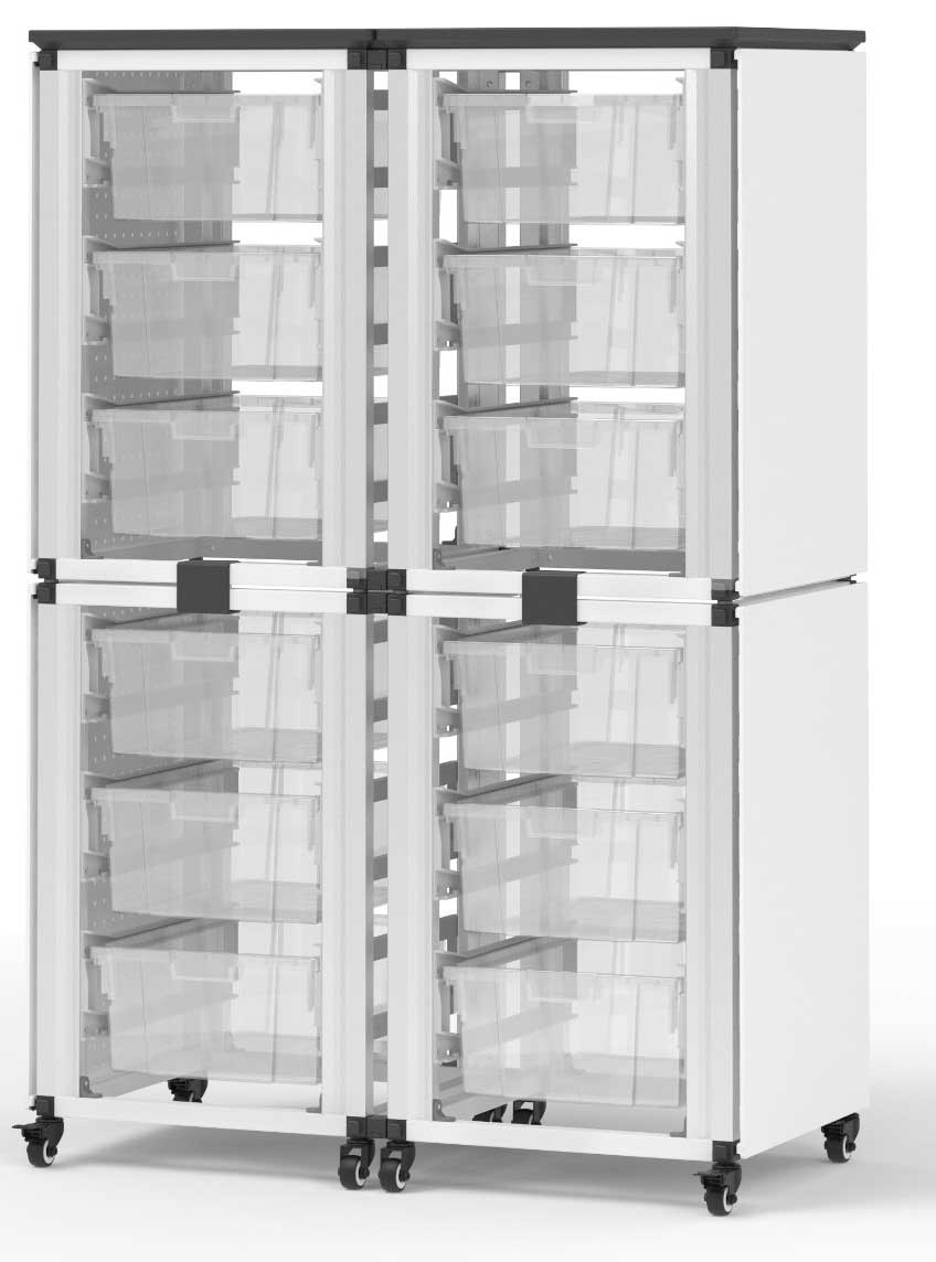 Luxor Black 4 Stacked Modules with 12 Large Bins Modular Classroom Storage Cabinet, 18.2 x 18.2 x 28.75 inch