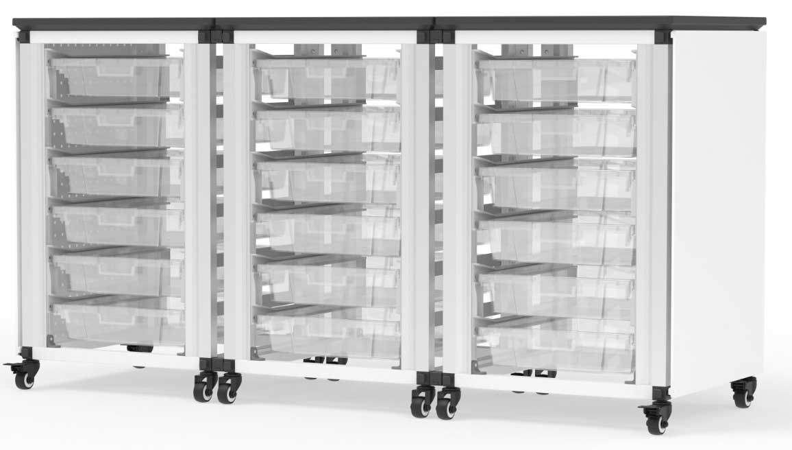 Luxor Black 3 Side by Side Modules with 18 Small Bins Modular Classroom Storage Cabinet, 18.2 x 18.2 x 28.75 inch