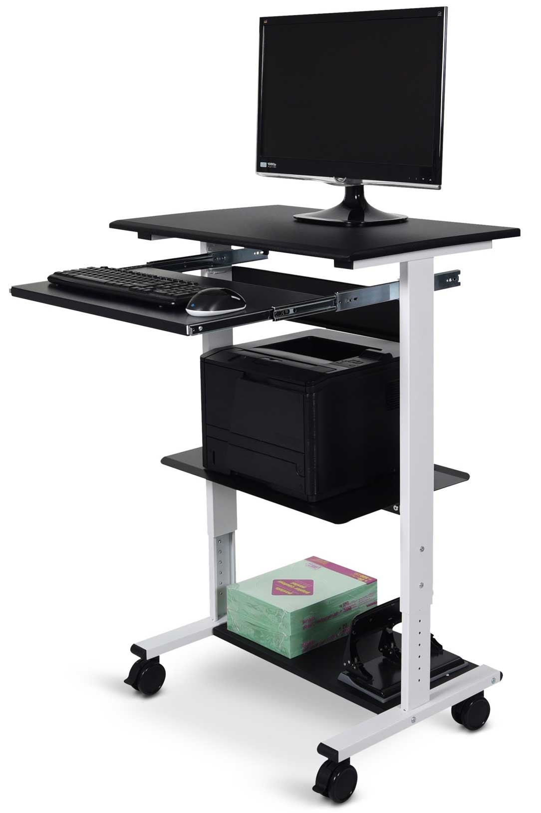 Luxor Black Three Shelf Adjustable Stand Up Workstation, 29.5 x 20 x 34.5 to 45.5 inch Height