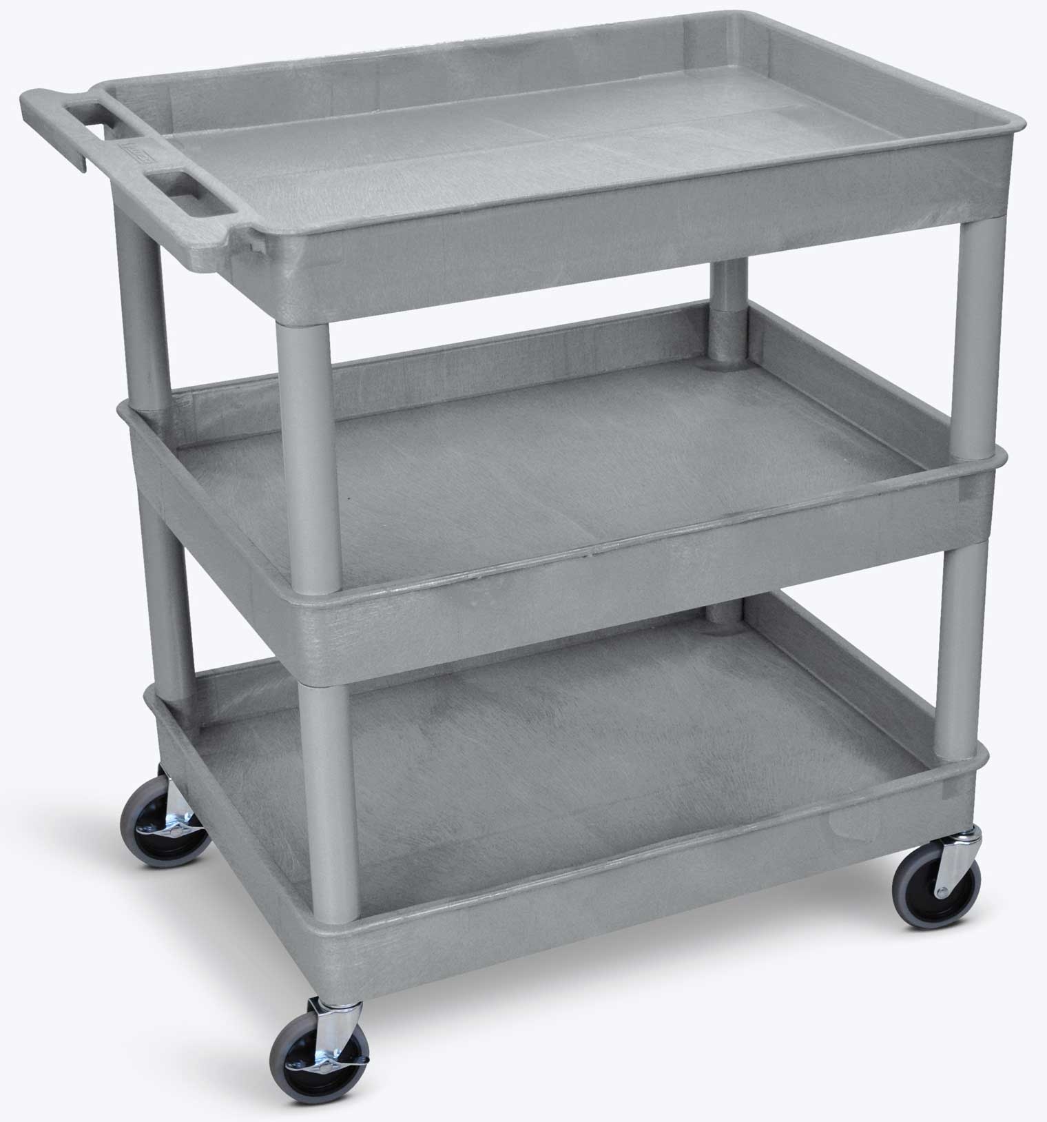 Luxor Gray Large Tub Cart with Three Shelves, 32 x 24 x 38.25 inch Height