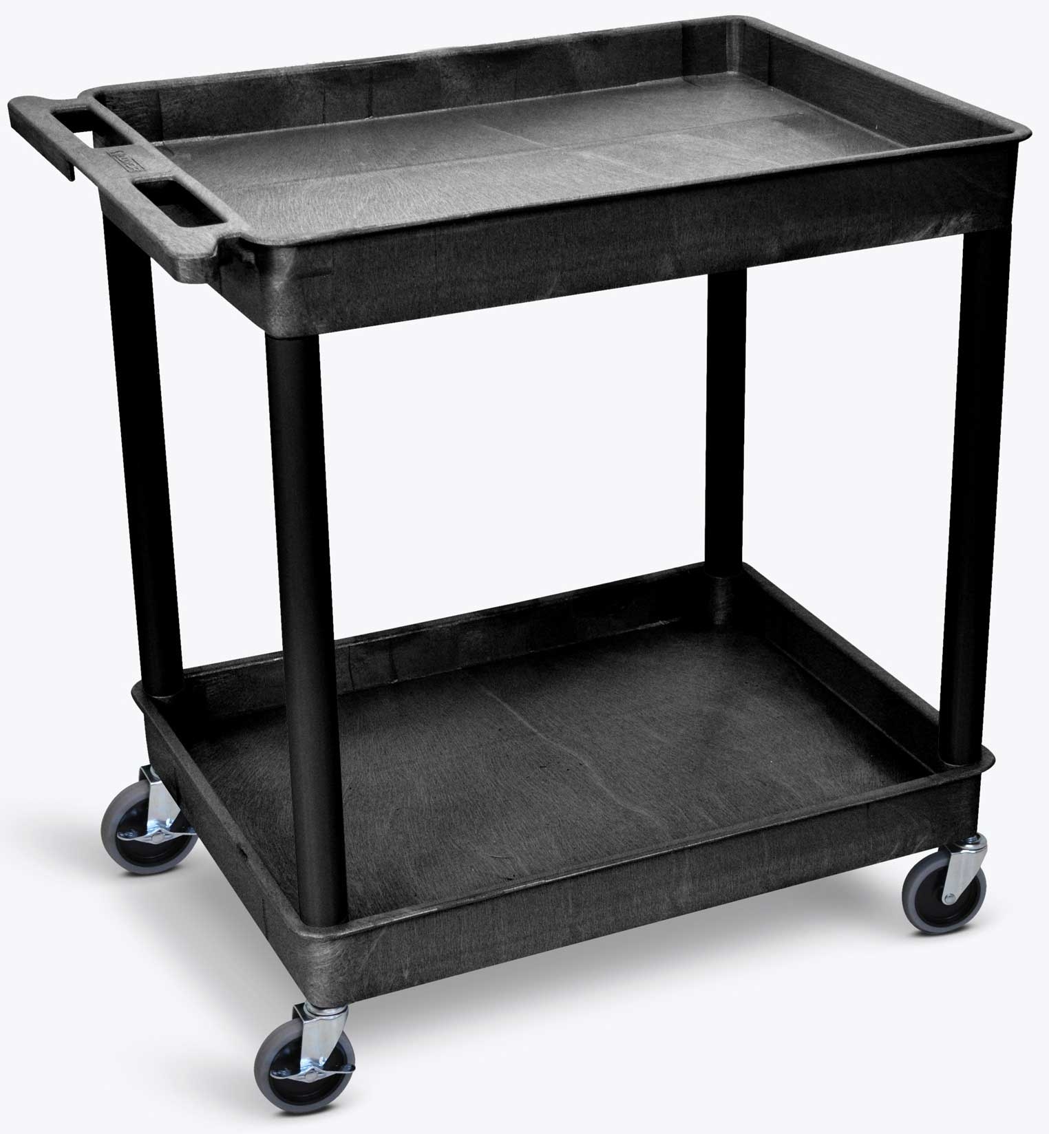 Luxor Black Large Tub Cart with Two Shelves, 32 x 24 x 37.5 inch Height
