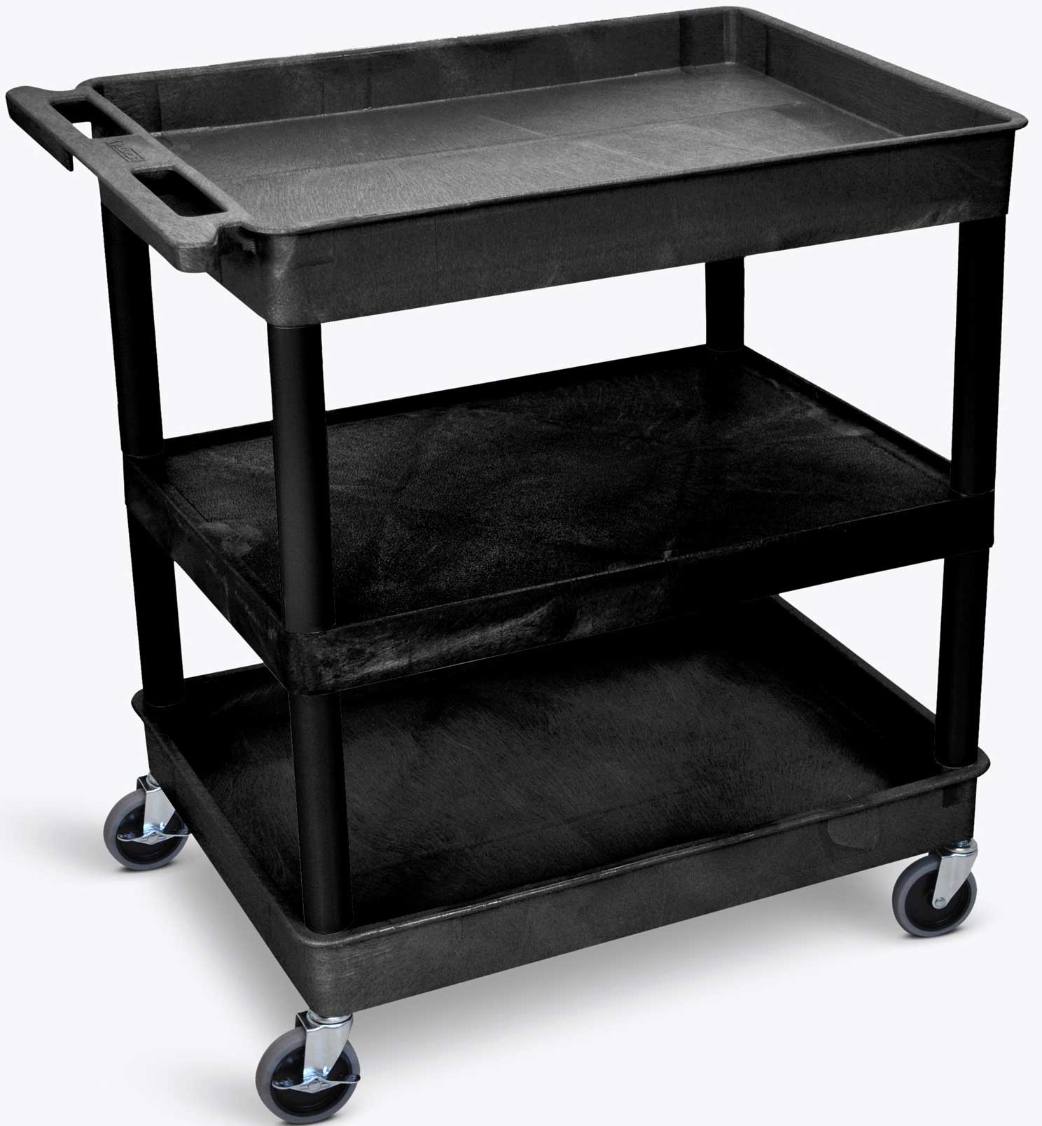 Luxor Black Large Tub Top/Bottom and Flat Middle Shelf Cart, 32 x 24 x 36.5 inch Height