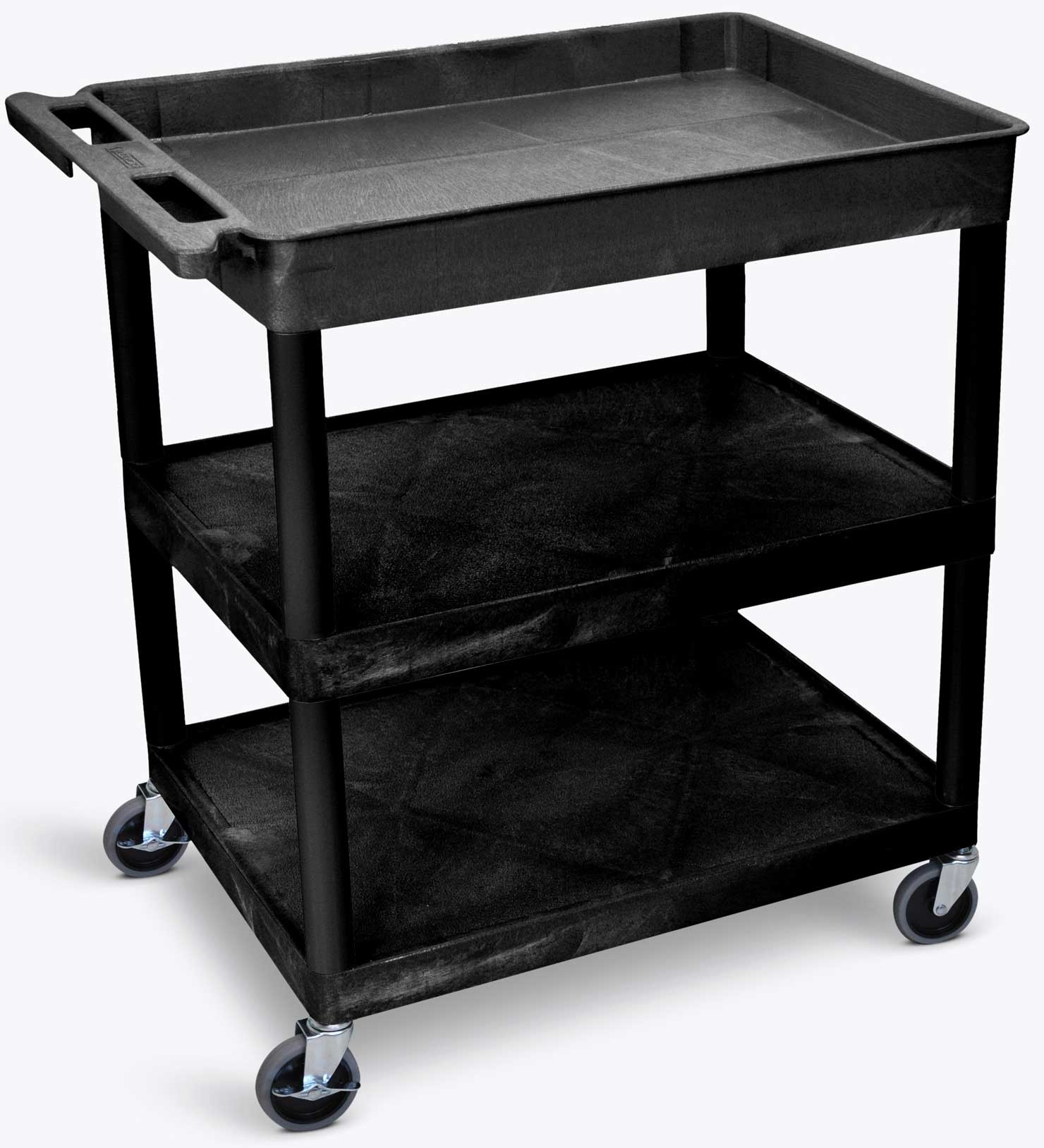 Luxor Large Tub Top and Flat Middle/Bottom Shelf Cart, 32 x 24 x 37.5 inch Height