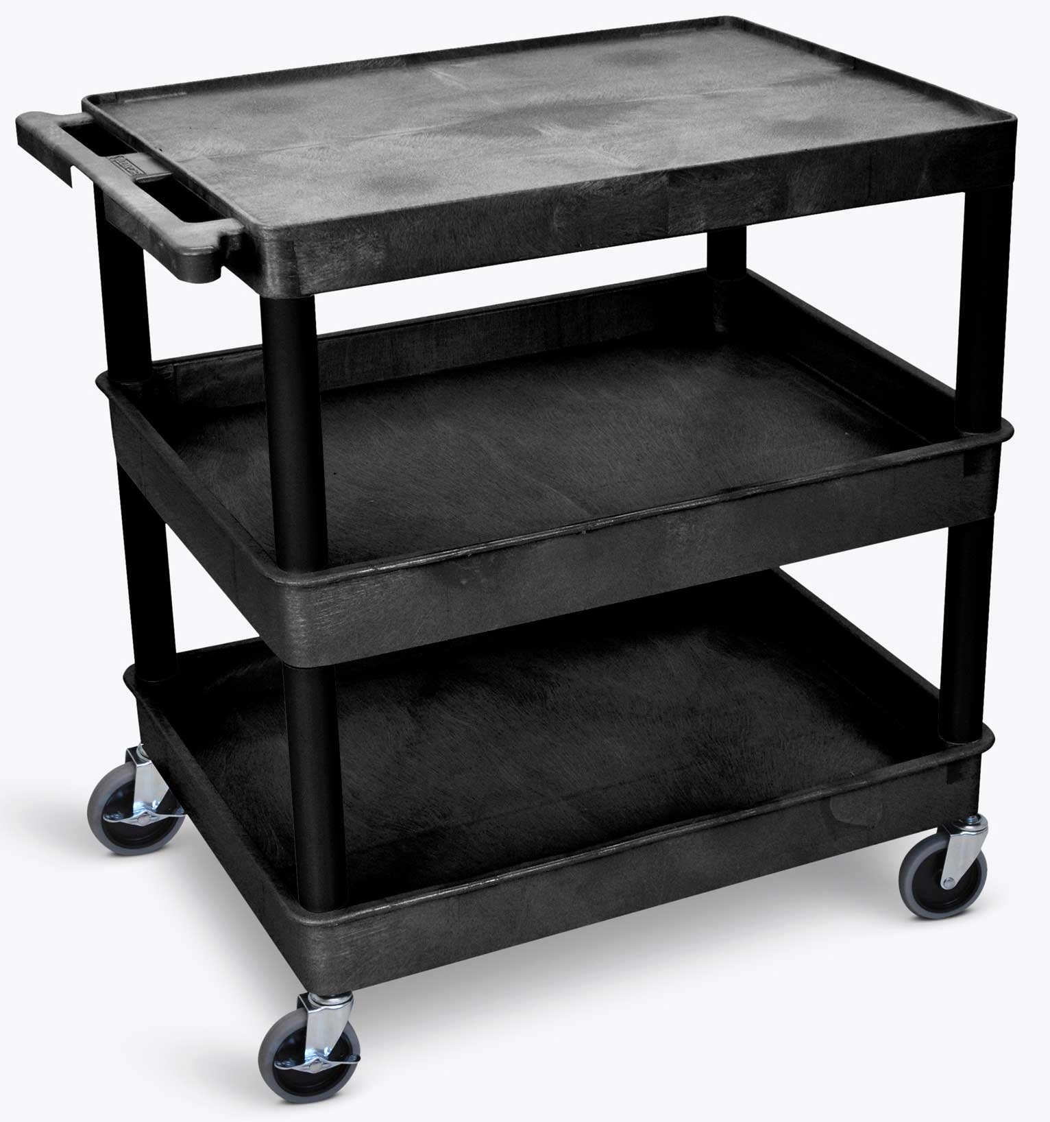 Luxor Black Large Flat Top and Tub Middle/Bottom Shelf Cart, 32 x 24 x 35.25 inch Height
