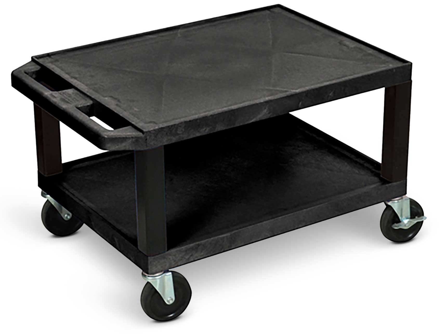 Luxor Black AV Cart with Two Shelves and Black Legs, 24 x 18 x 16 inch Height