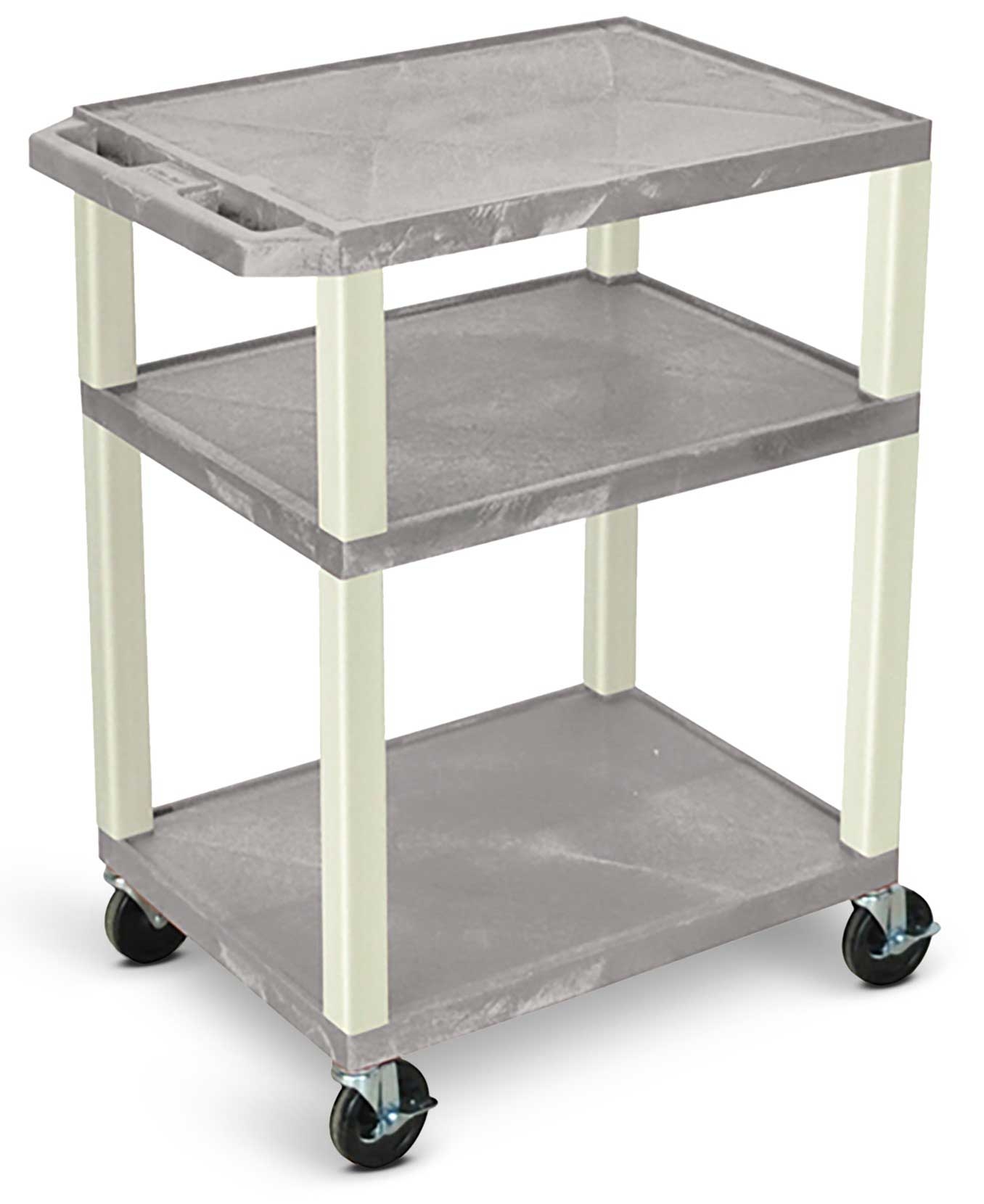 Luxor Gray AV Cart with Three Shelves and Putty Legs, 24 x 18 x 34 inch Height