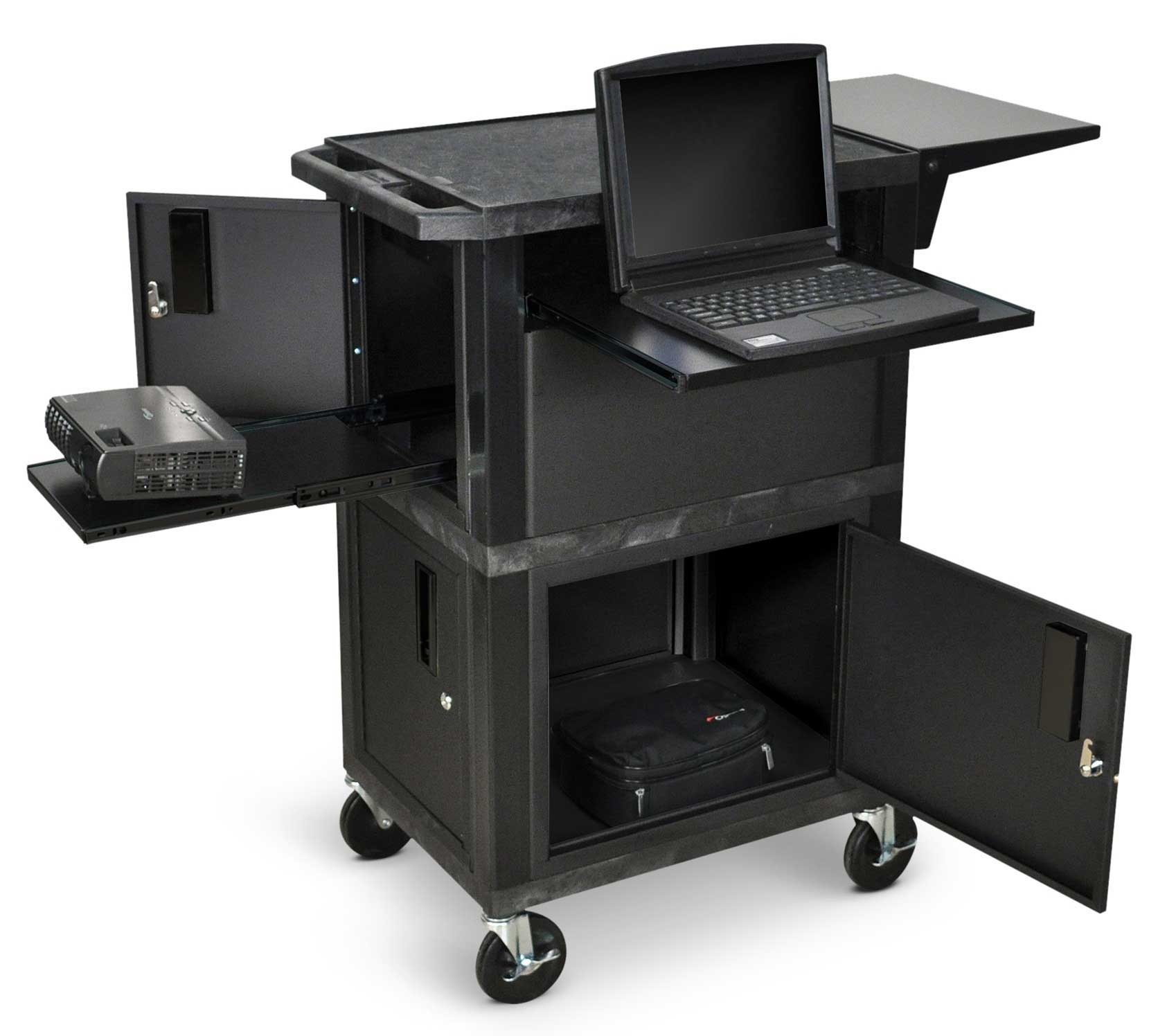 Luxor Black Ultimate Presentation Station with Cabinets, 18 x 24 x 41 inch Height