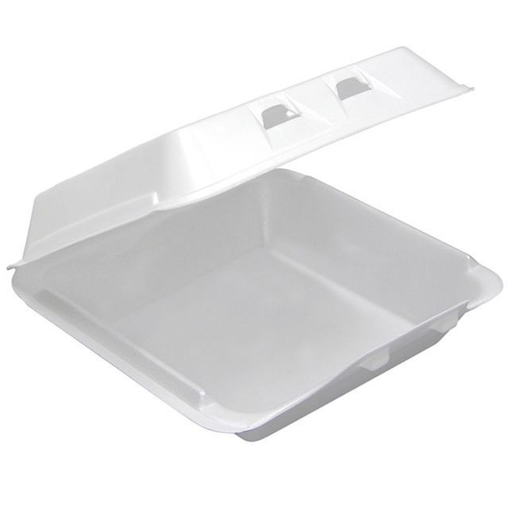 White Polystyrene Foam 1 Compartment Container with Hinged Lid