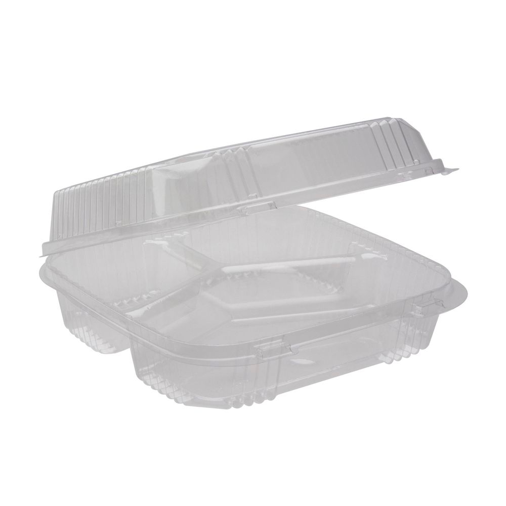 Clear OPS Medium 3 Compartment Container with Hinged Lid