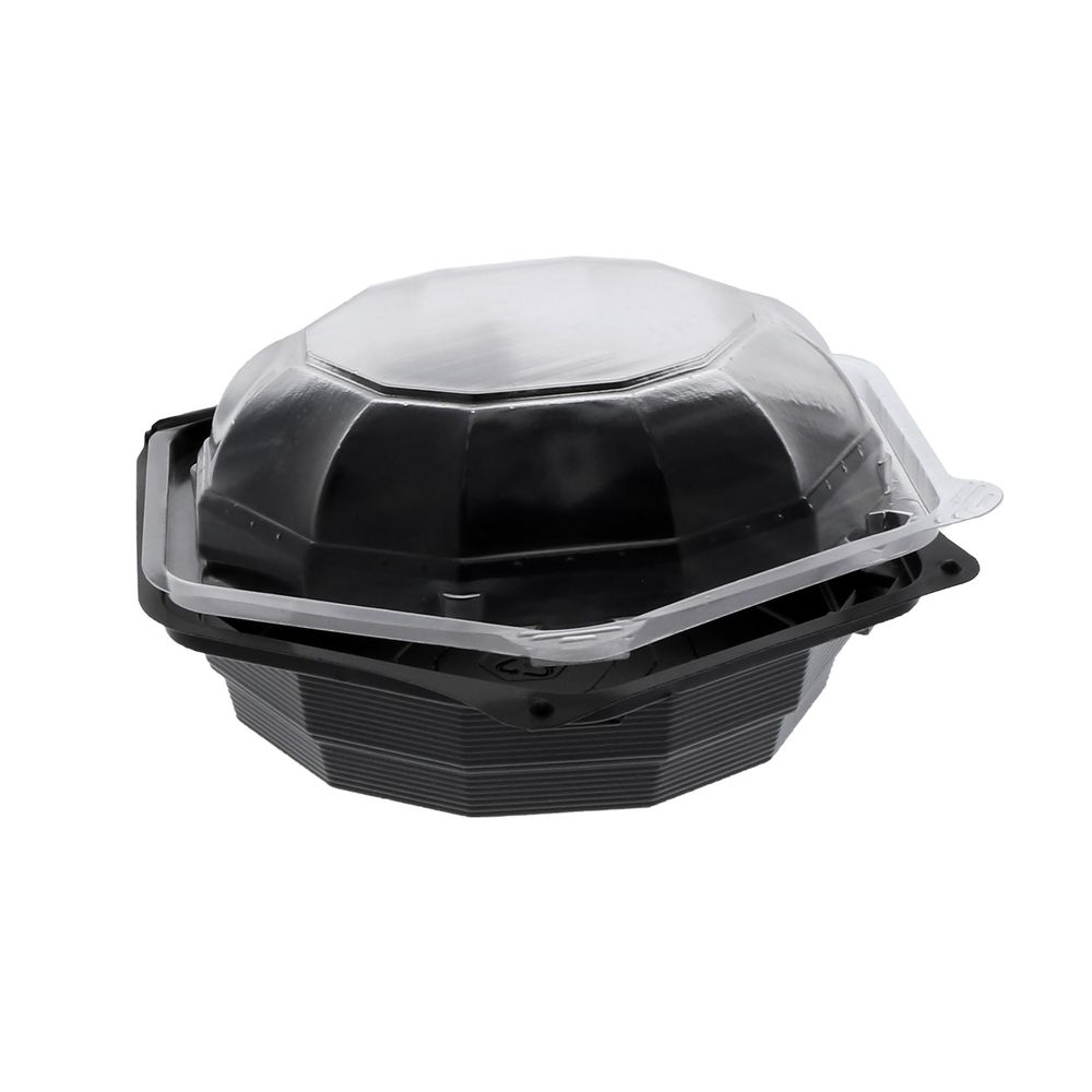 OPS Black Base Hexagon Container with Clear Hinged Lid 15 Ounce