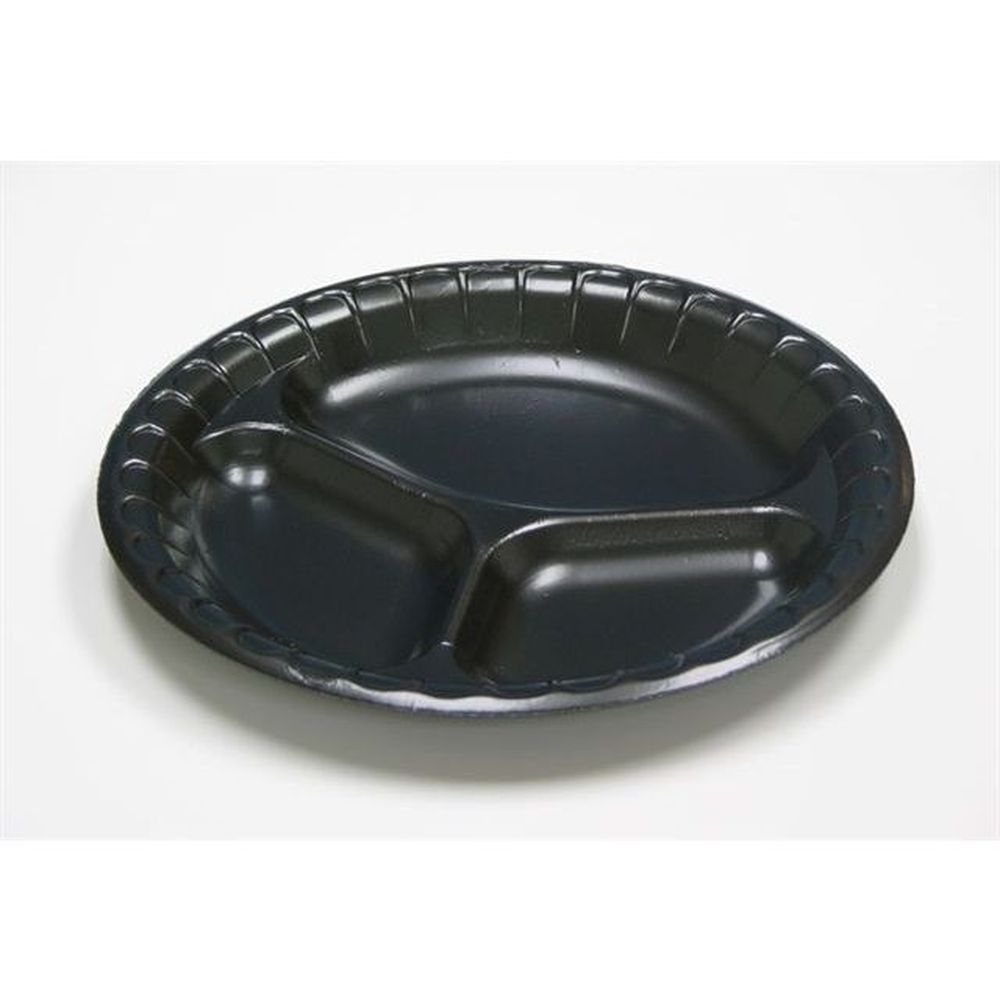 Black Deluxe Laminated 3 Compartment Polystyrene Foam Plate