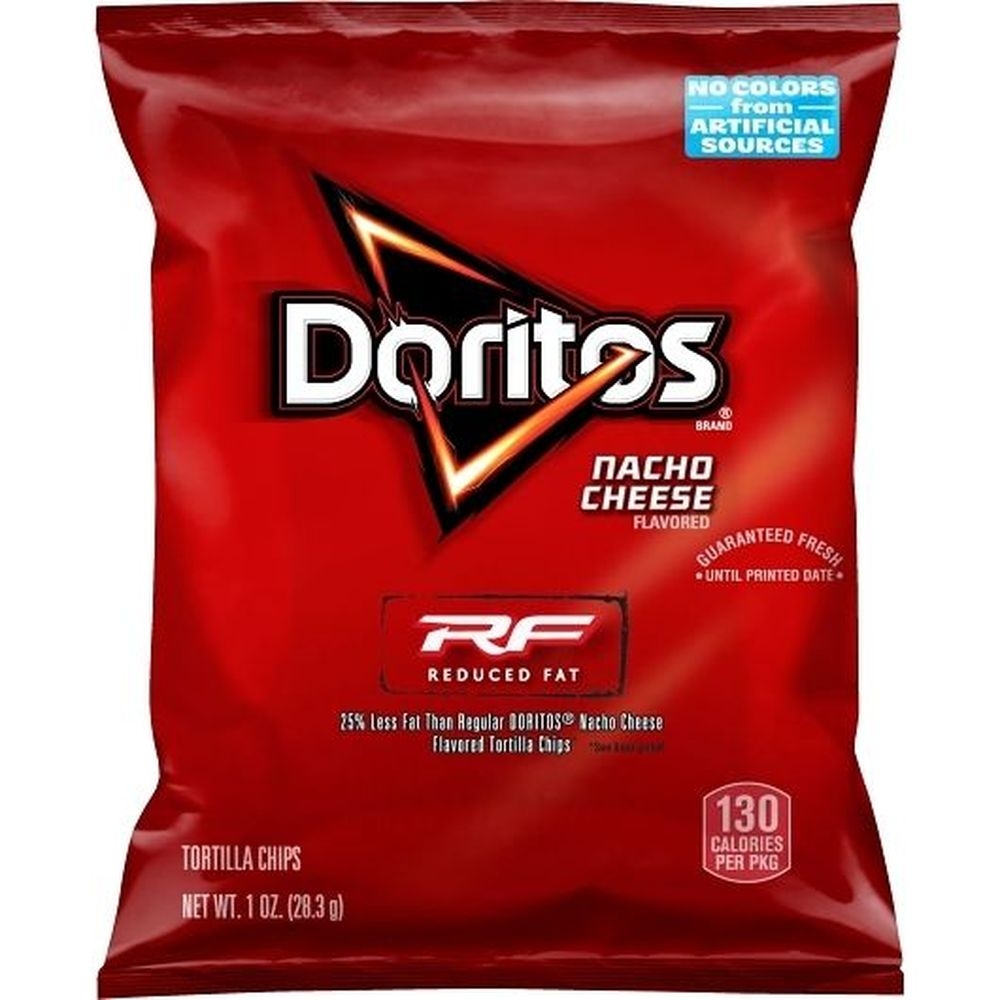 Doritos Reduced Fat Single Serve Nacho Cheese Tortilla Chips, 1 Ounce -- 72 per case.