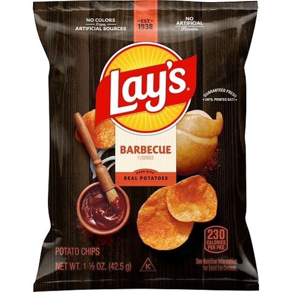 Lays BBQ Potato Chips Single Serve, 1.5 Ounce -- 64 per case.