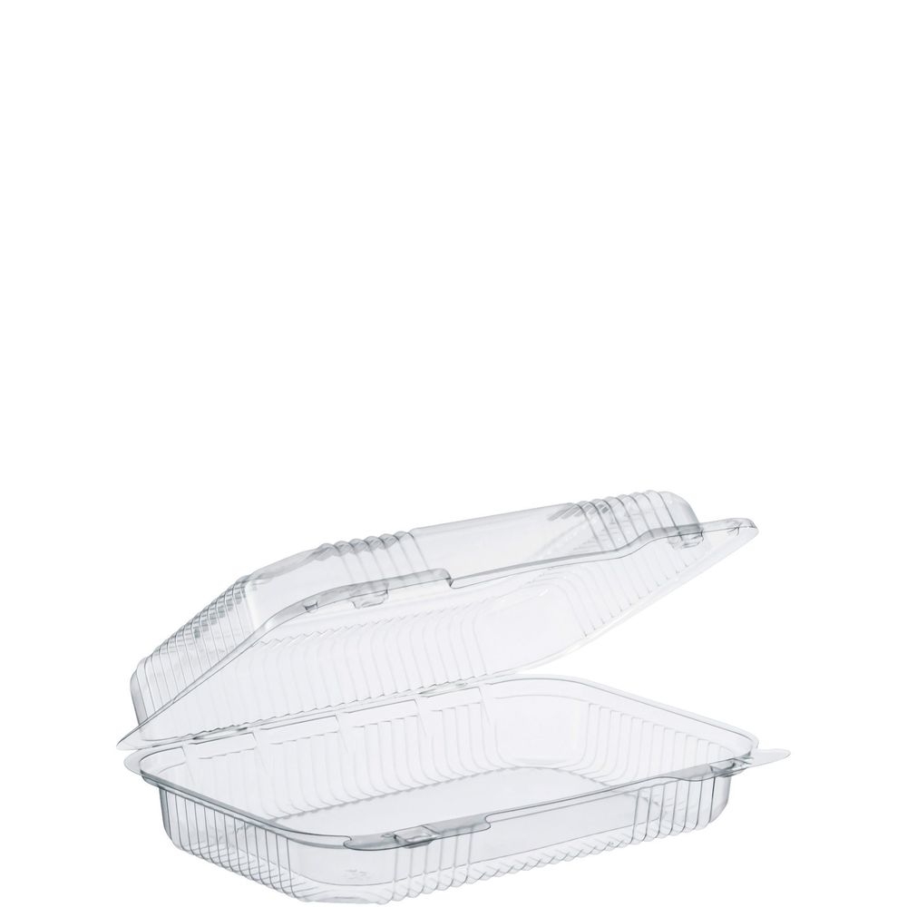 Clear PET Hinged Lid Container 9.4 x 6.8 x 2.6 inch
