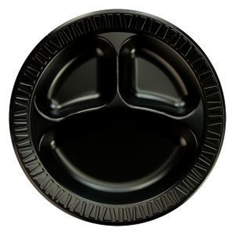 Black XPS Laminated Foam 3-Compartment Plate