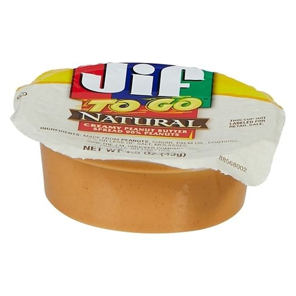 Jif To Go Natural Creamy Peanut Butter Spread, 1.5 Ounce -- 96 per case.