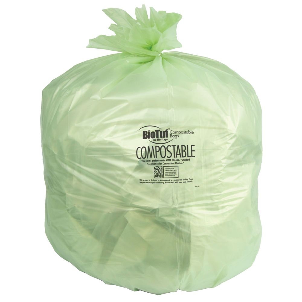 BioTuf Green Bioplast 0.90 mil Low Density Coreless Roll Can Liner for 33 Gallon Can
