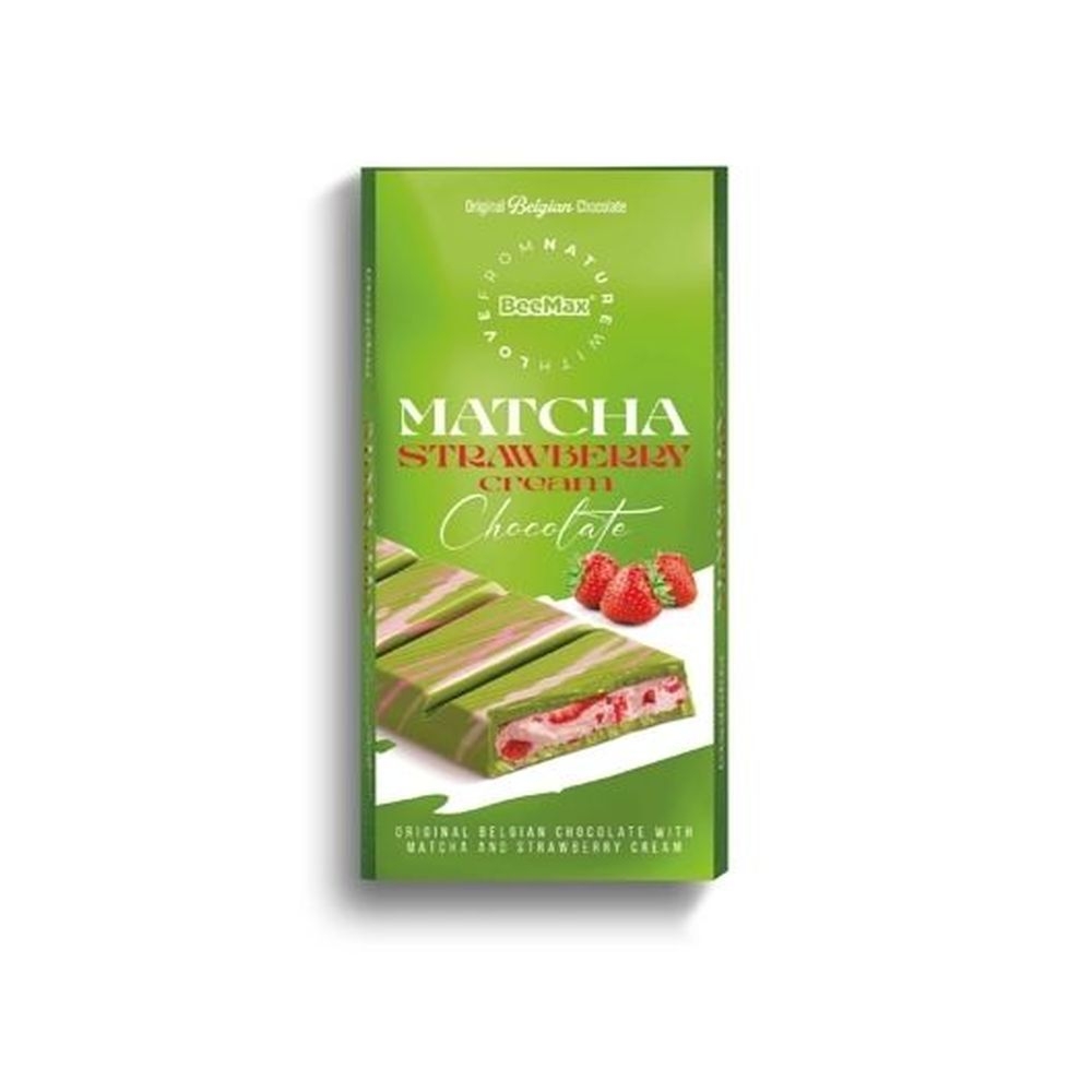 Beemax Matcha Strawberry Cream Chocolate Bar 7.05 Ounce