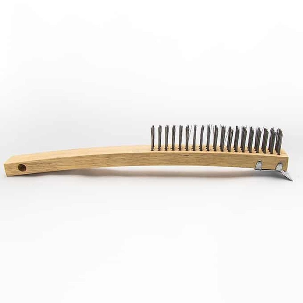 American Metalcraft Wooden Handle Wire Brush With Scraper, 13-1/2 X 5-7/8 Inch